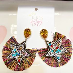 Color Star Beaded Tassle Earrings